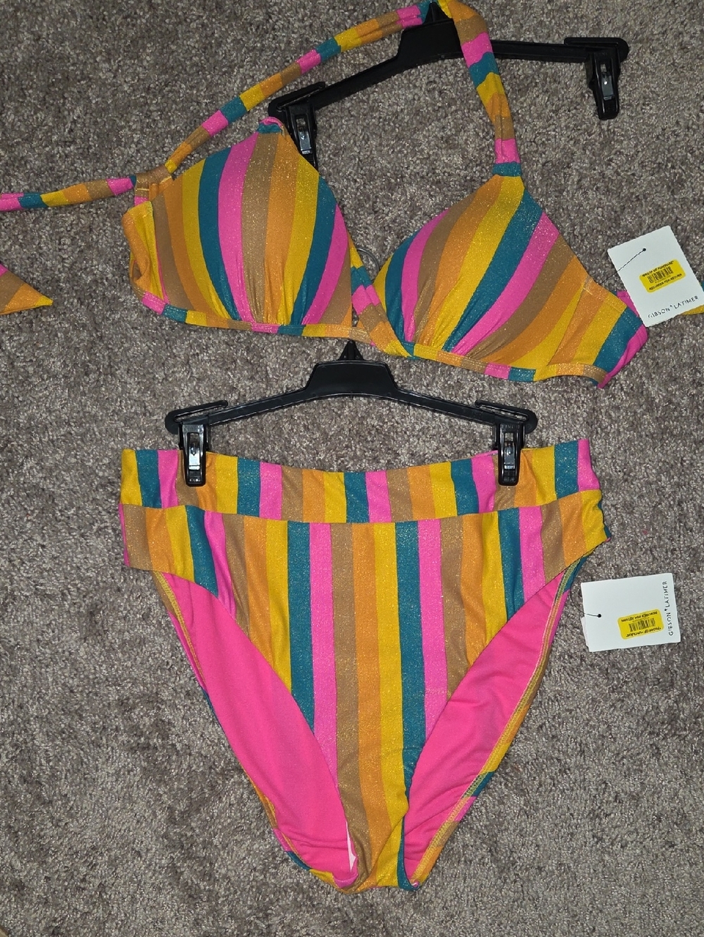Striped Pink, Yellow & Teal Two-Piece Bikini